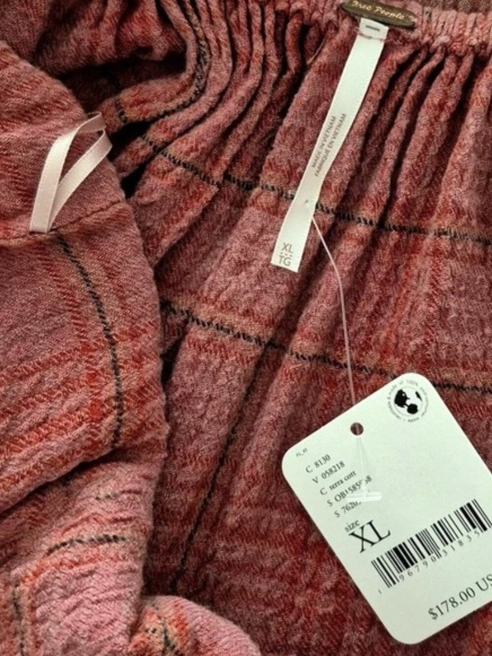 Free People Lily Anne Maxi Dress Plaid Ruffle Hem Back Tie Rose Terracotta XL - Picture 7 of 13